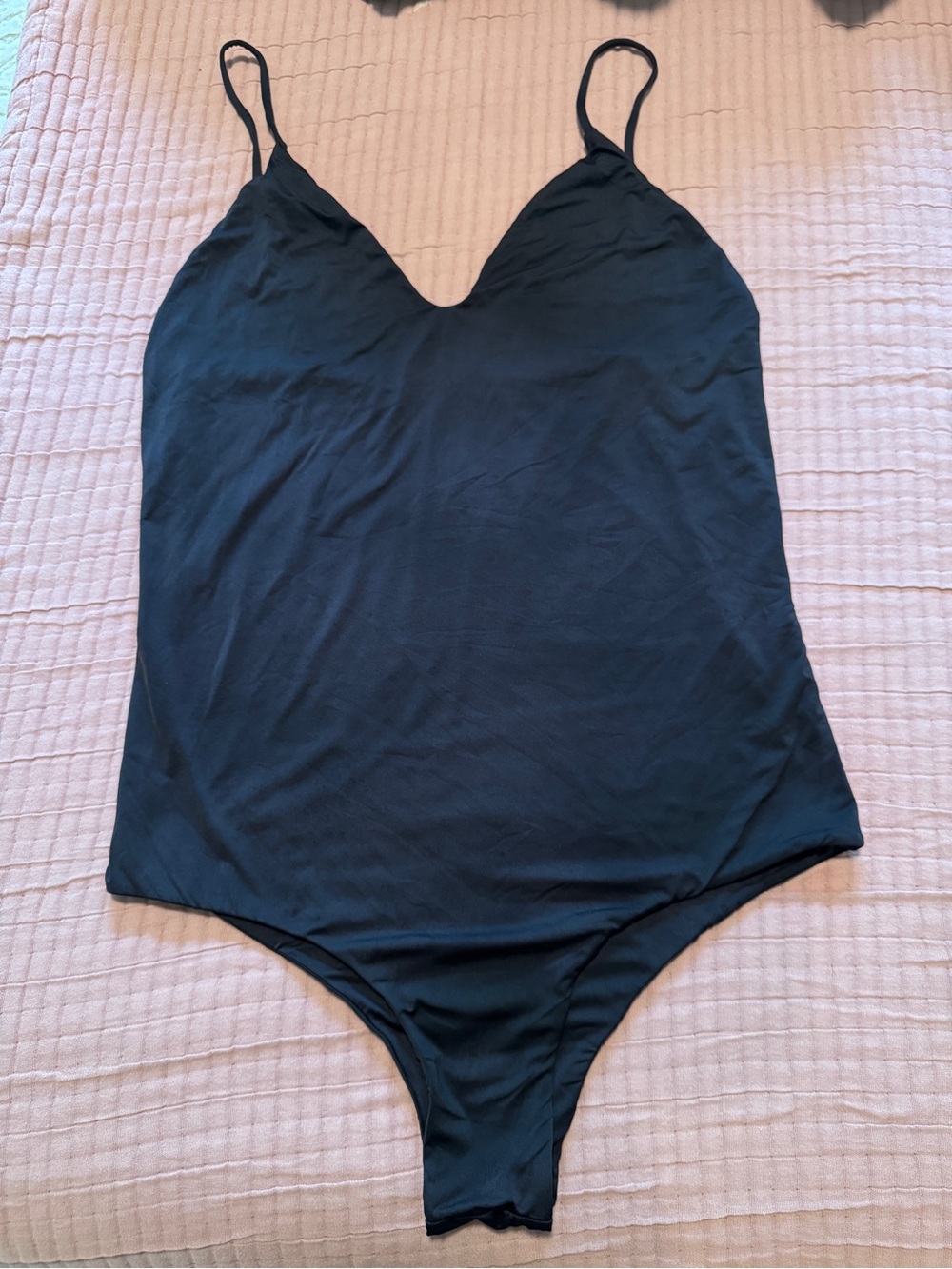 Classic Black V-Neck One-Piece Swimsuit with Thin Straps